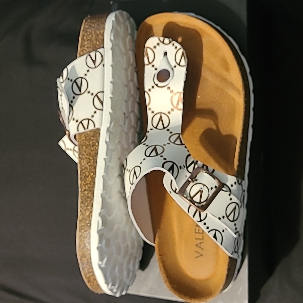 Valentino White and Brown Sandals with Interlocking Straps